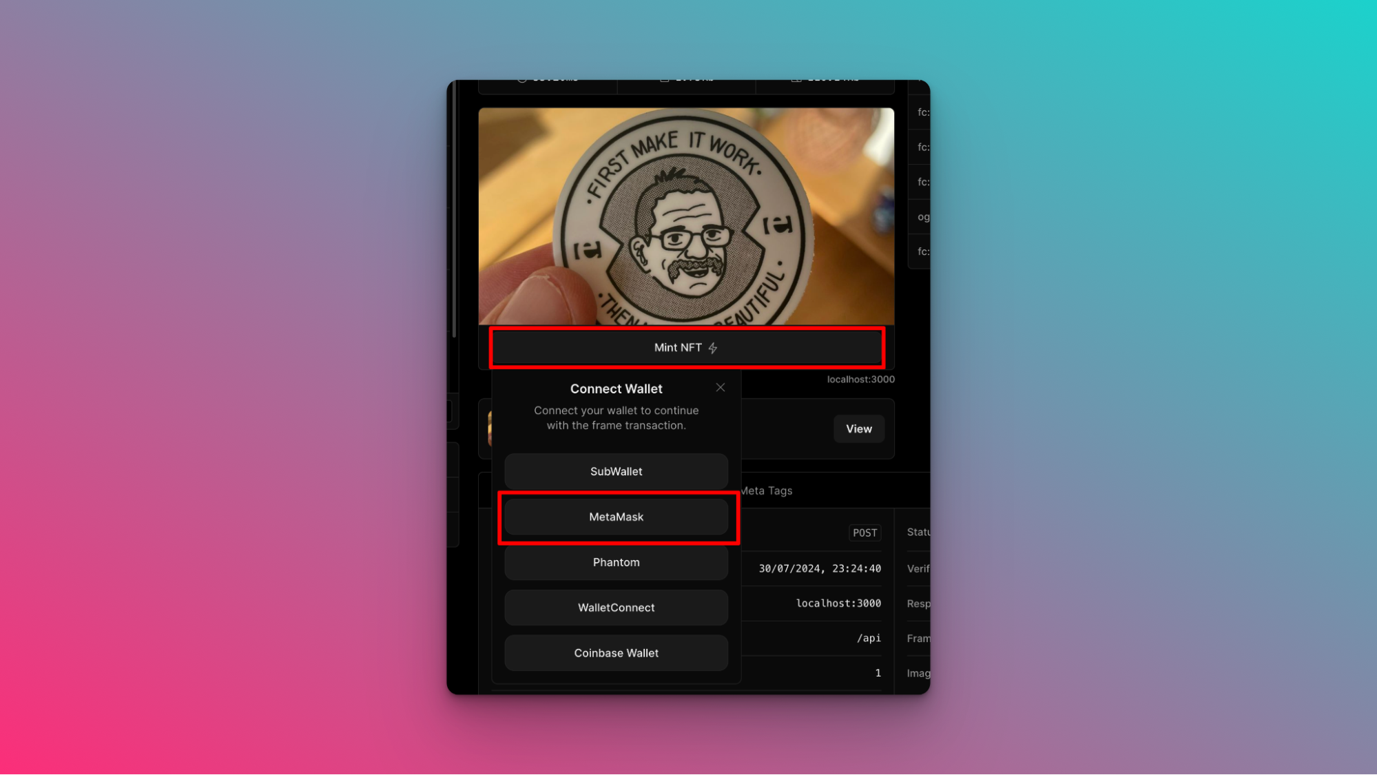 Farcaster Frames developer interface screenshot